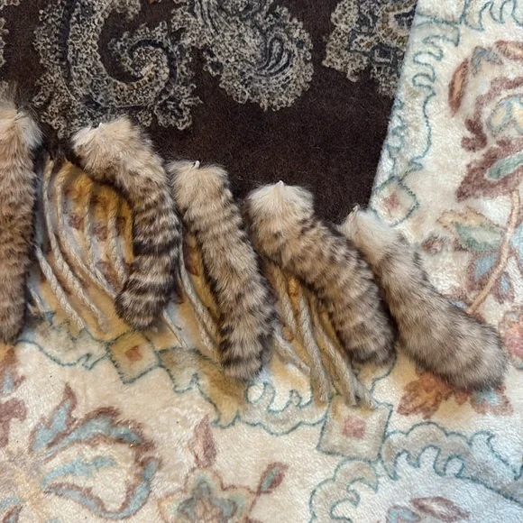 LA FIORENTINA Rex Rabbit Fur Wool Reversible scarf wrap shawl wrap Brown tan